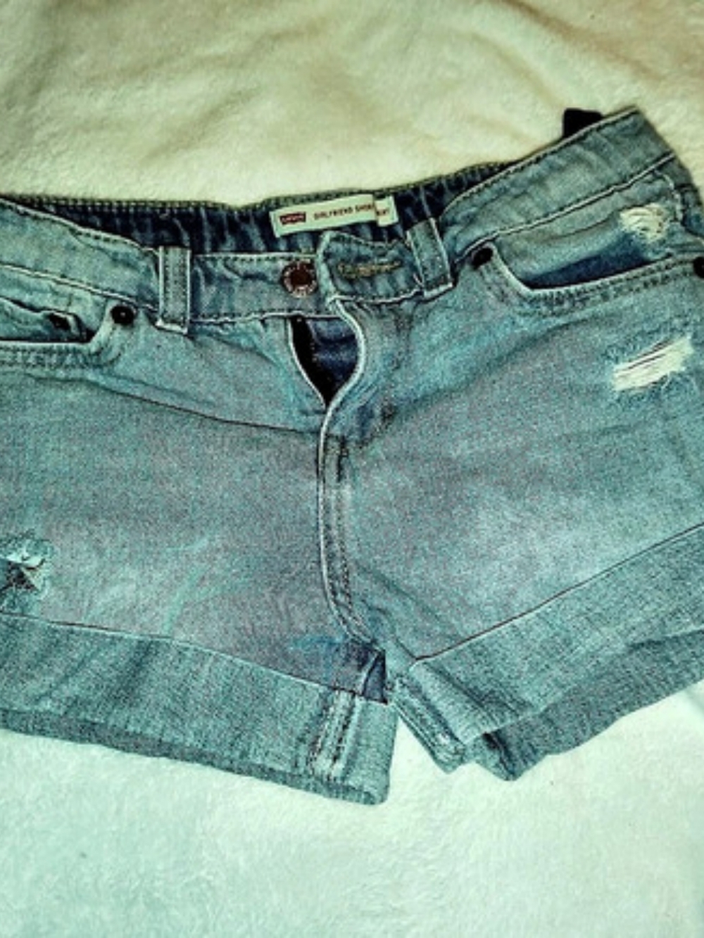 Levi's Girls Girlfriend Denim Shorts Girls Distressed Denim Jean Shorts in